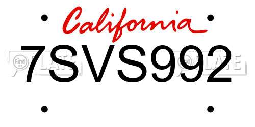 7SVS992 California License Plate