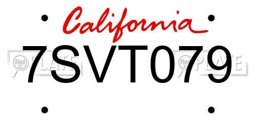 7SVT079 California License Plate