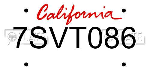 7SVT086 California License Plate