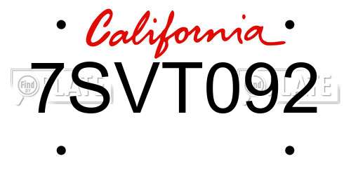 7SVT092 California License Plate