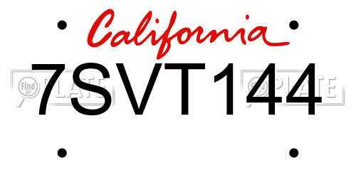 7SVT144 California License Plate