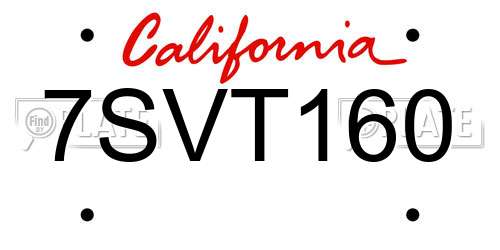7SVT160 California License Plate