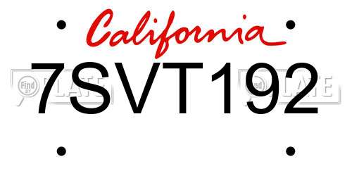 7SVT192 California License Plate