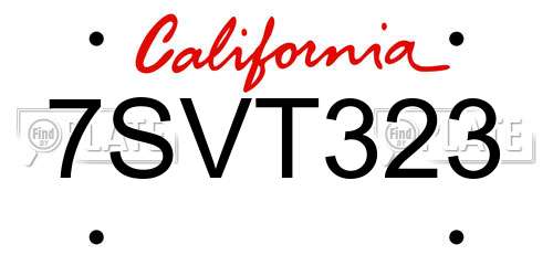 7SVT323 California License Plate