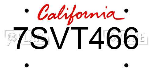 7SVT466 California License Plate