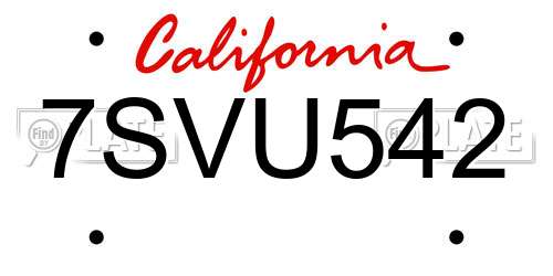 7SVU542 California License Plate