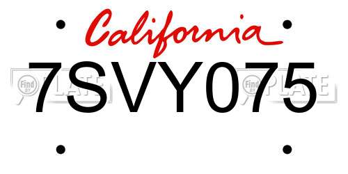 7SVY075 California License Plate