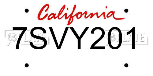 7SVY201 California License Plate