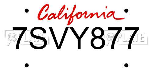 7SVY877 California License Plate