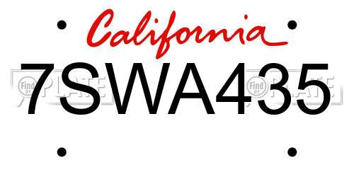 7SWA435 California License Plate