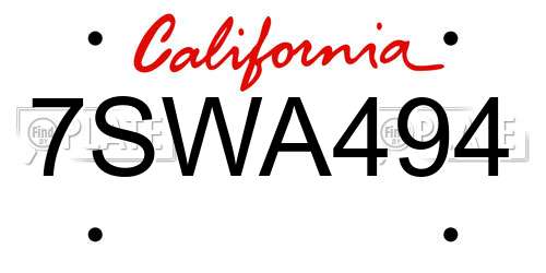 7SWA494 California License Plate