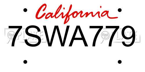 7SWA779 California License Plate