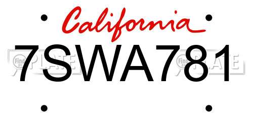 7SWA781 California License Plate