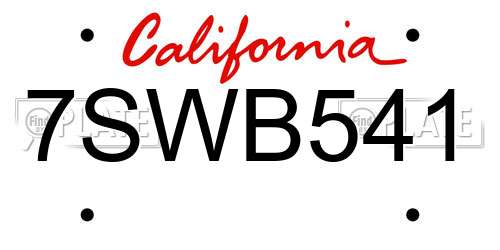 7SWB541 California License Plate