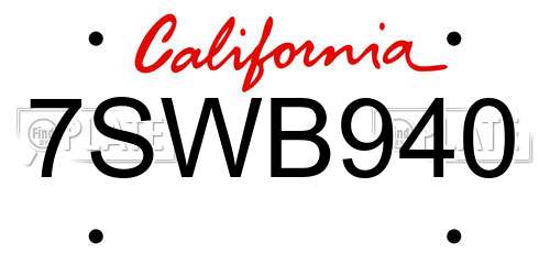 7SWB940 California License Plate