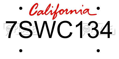 7SWC134 California License Plate