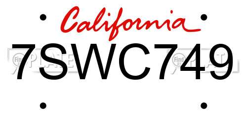 7SWC749 California License Plate