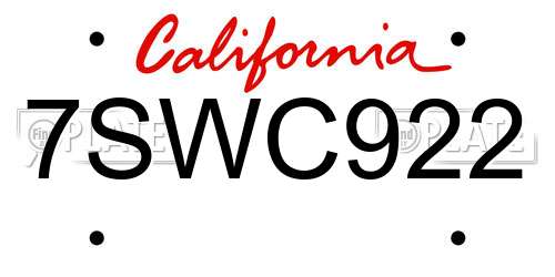7SWC922 California License Plate