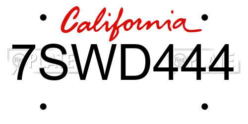 7SWD444 California License Plate