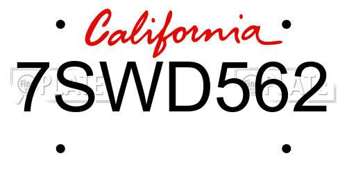 7SWD562 California License Plate