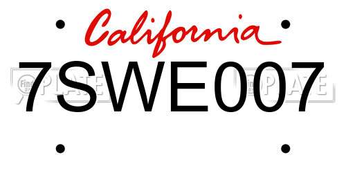 7SWE007 California License Plate