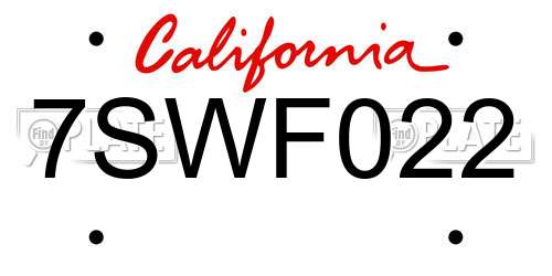 7SWF022 California License Plate