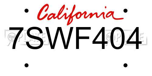7SWF404 California License Plate