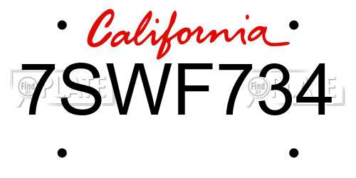 7SWF734 California License Plate