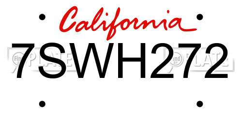 7SWH272 California License Plate