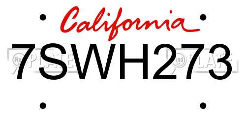 7SWH273 California License Plate