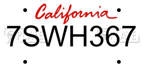 7SWH367 California License Plate