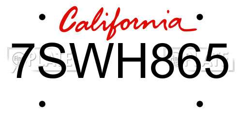 7SWH865 California License Plate