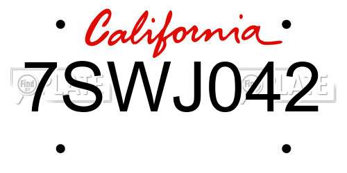 7SWJ042 California License Plate