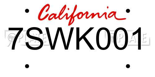 7SWK001 California License Plate