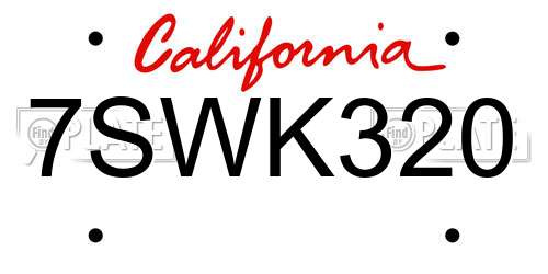 7SWK320 California License Plate