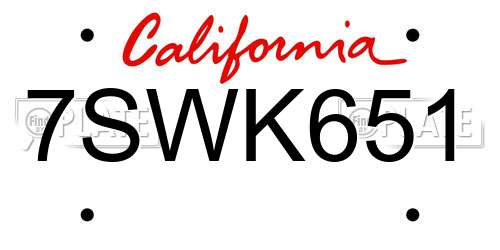 7SWK651 California License Plate