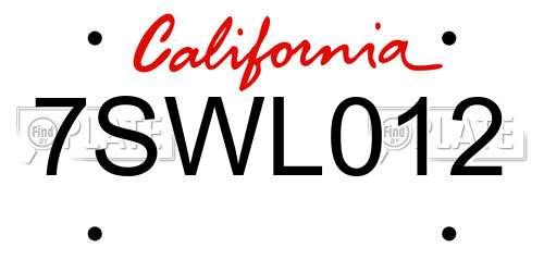 7SWL012 California License Plate