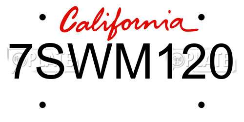 7SWM120 California License Plate