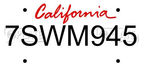 7SWM945 California License Plate