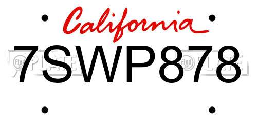 7SWP878 California License Plate