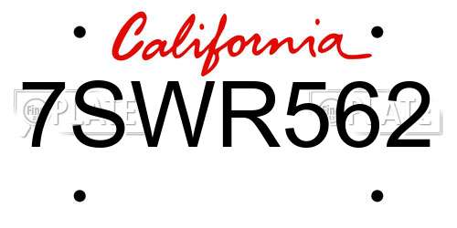 7SWR562 California License Plate