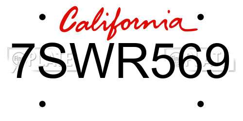 7SWR569 California License Plate