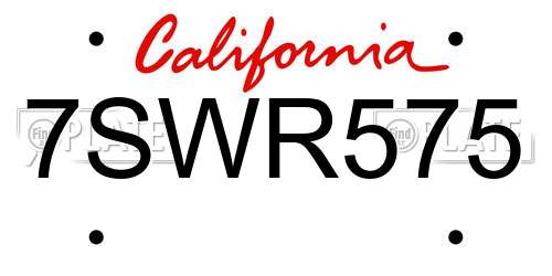 7SWR575 California License Plate