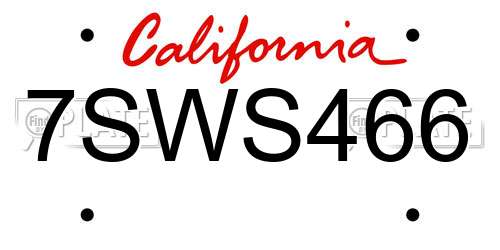 7SWS466 California License Plate