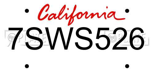 7SWS526 California License Plate
