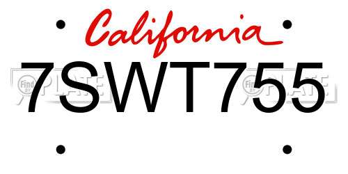 7SWT755 California License Plate