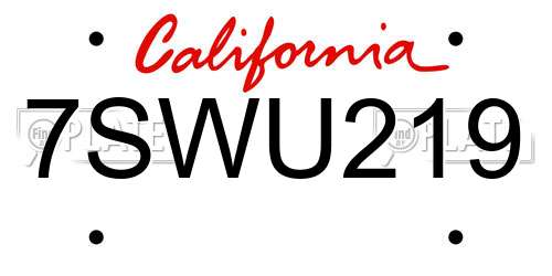 7SWU219 California License Plate