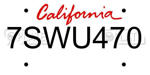 7SWU470 California License Plate