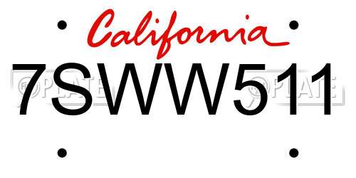 7SWW511 California License Plate