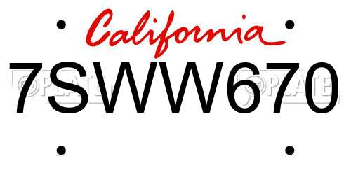 7SWW670 California License Plate